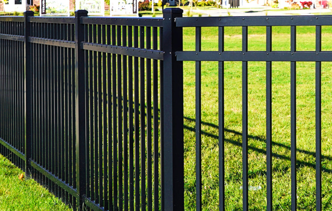 Ornamental Aluminum Flat Top 6' Wide x 4' Tall 3-Rail Fence Panel with 3-7/8