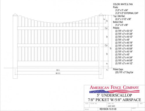 AFC-003   5' Tall x 8' Wide Underscallop Fence with 5/8" Air Space - Default Title