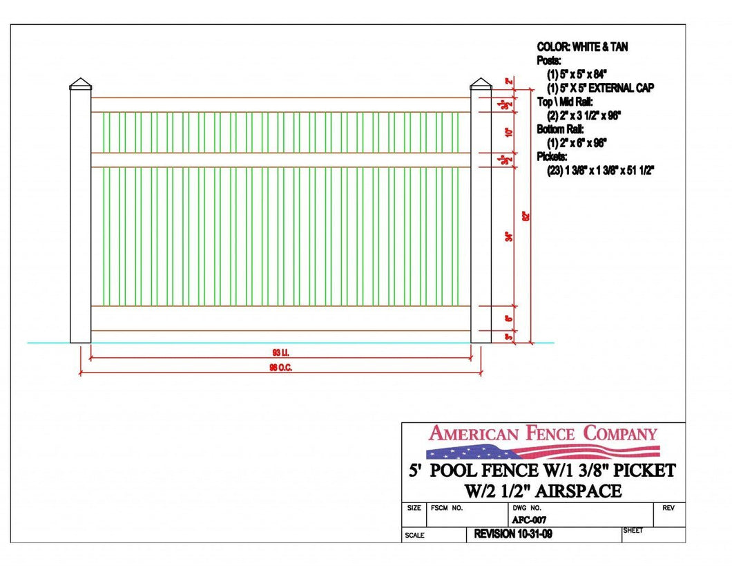 AFC-007   5' Tall x 8' Wide Pool Fence with 2-1/2